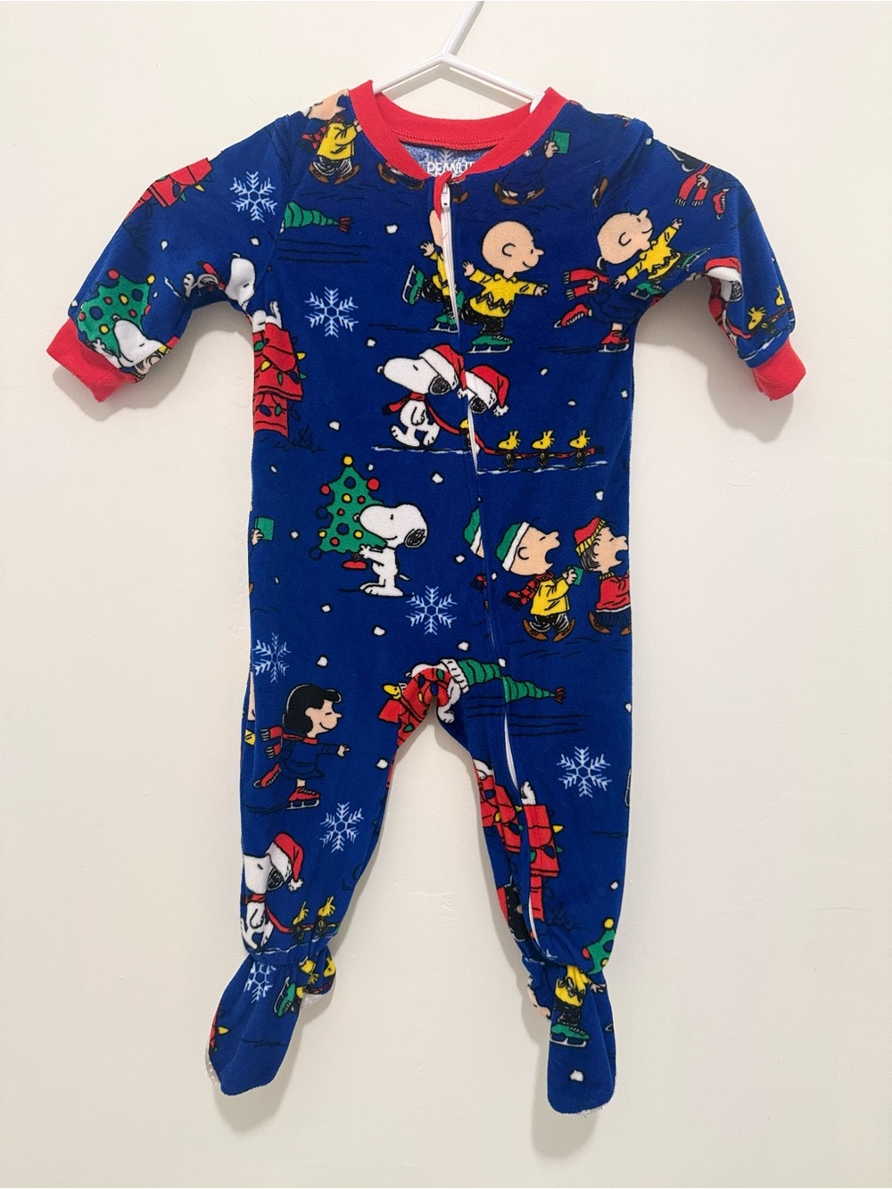 Peanuts Blue & red Holiday infant cotton Christmas blanket sleeper pajama footie